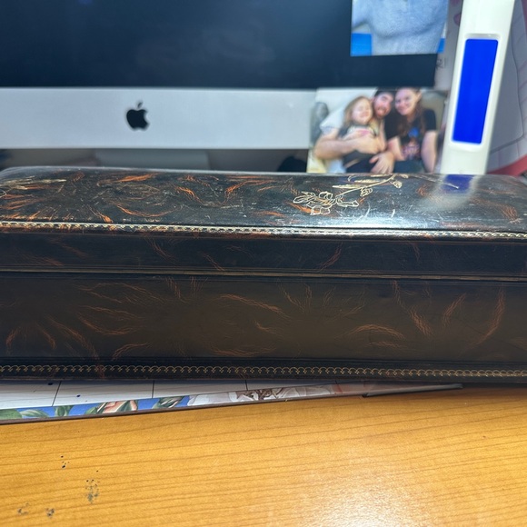 antique french silk tufted interior Napoleon 3rd jewelry box - Picture 7 of 10